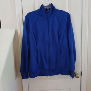 Cherokee Infinity blue zip-up warm up scrub jacket zip pockets stretch panels L